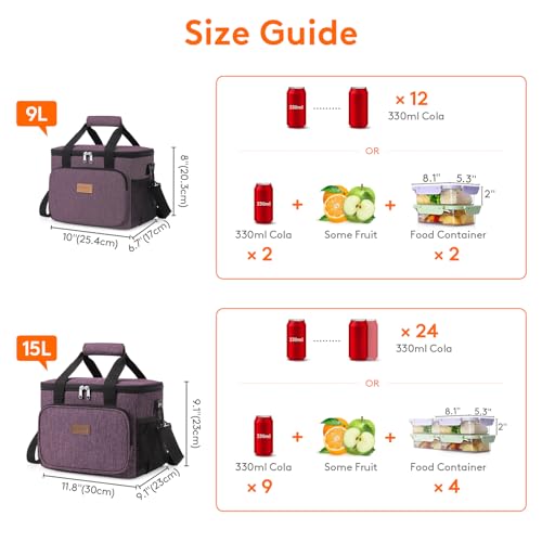 Insulated Lunch Box for Men (Purple / Large(15L))