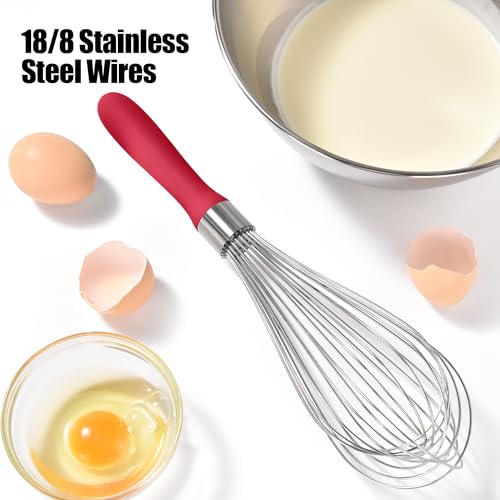 18 8 Stainless Steel Balloon Whisk for Cooking (L / Red)