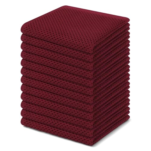 100% Cotton Waffle Weave Kitchen Dish Cloths 12 (Burgundy / 12 X 12 - 12 Pack)