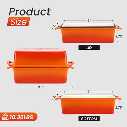Enameled Cast Iron Loaf Pan with Lid (9"×5" Flame)