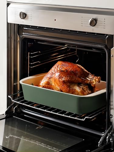 Ceramic Casserole Dishes for Oven with 304 Racks (Forest Green / 13.7"+11"+8.3")