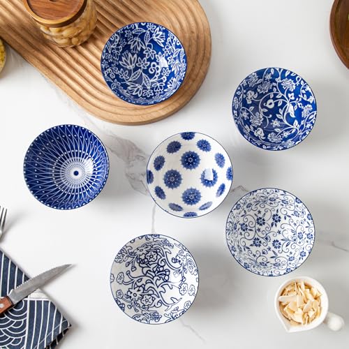 12 Oz Ceramic Dessert Bowls Set of 6 (Vintage Blue / 12oz)