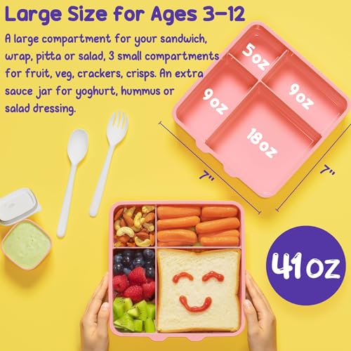 Kids Bento Snack Lunch Box with Thermo Insulated Toddler Lunch Bag (A4.White Dinosaur)