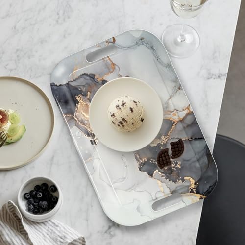 Serving Trays with Handles (Gray and Golden Marble)