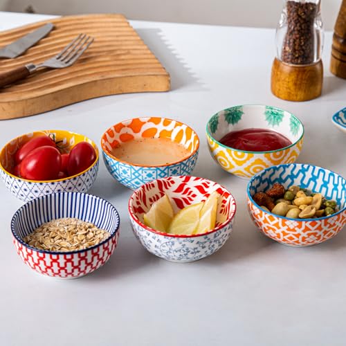 4 Oz Ceramic Mini Dipping Bowls Set of 6 (Assorted Colors / 4oz)