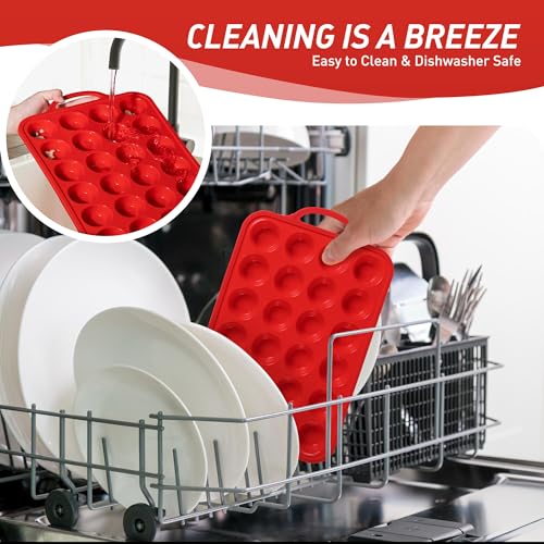 2 Packs 24 Cups Silicone Muffin Pan with Metal Reinforced Frame Mini Size Cupcake Pan Tray Egg Bites Silicone Circle Cookie Molds Muffin Tin Tart Pans Baking Sheet Set for Breakfast Sandwiches (2pc: 24-Cup Mini / Red & Blue)