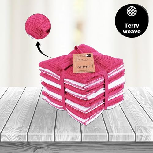 Dish Cloths for Washing Dishes Set of 8 (Pink Box / 12" x 12" - 8 pack)