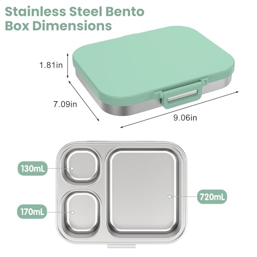 Stainless Steel Bento Lunch Box for Kids (Green)