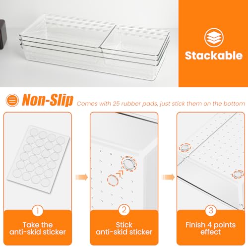 18 Pcs Large Size Clear Drawer Organizer Set (18 Pack)
