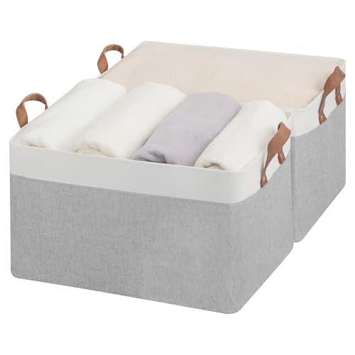 Fabric Storage Bins (Gray & White / 19" L x 13 ¼" W x 11" H)