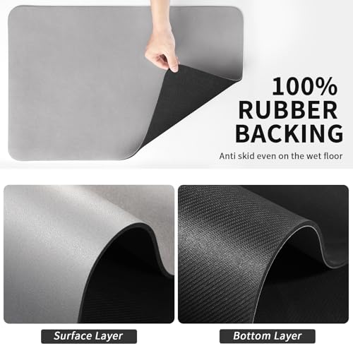 Coffee Mat Absorbent Hide Stain Rubber Backed Dish Drying Mat for Kitchen Counter (Gray / 17" x 31.5")