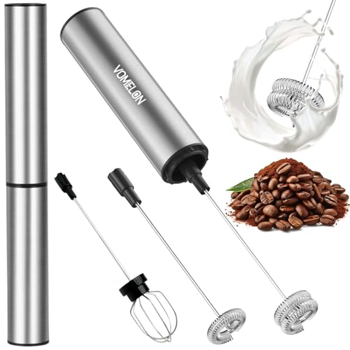 Milk Frother Rechargeable 3 Speed Electric Coffee Foamer for Travel (Silver 3 Whisk)