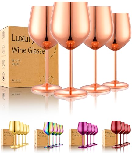 Unbreakable Stainless Steel Wine Glasses Set of 4 (Mirror Rose Gold / Set of 4)