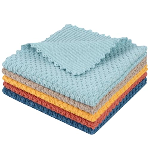 Dish Cloth for Washing Dishes Kitchen Washcloth Cleaning Cloth (Assorted Color-3 / 12inchx12inch 5pack)