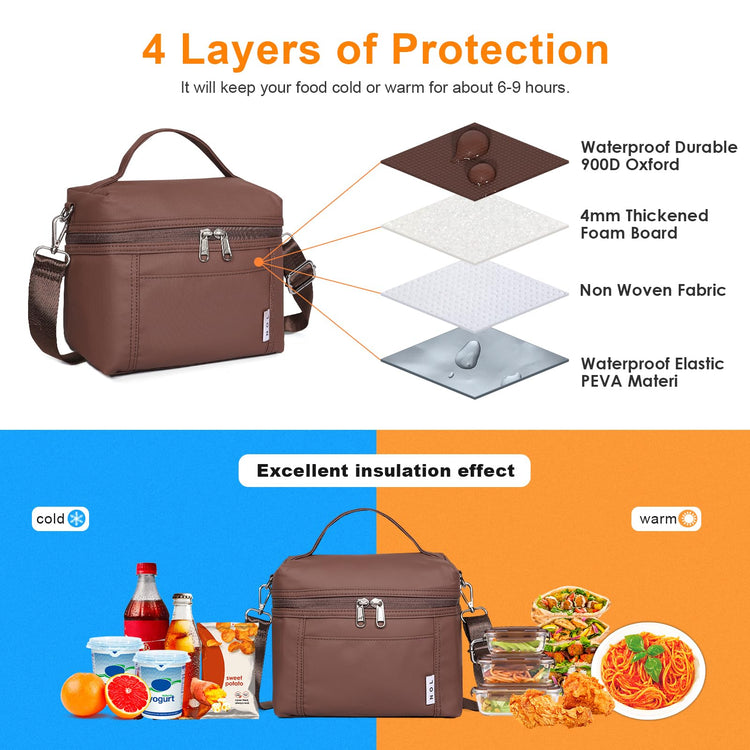 NOL 4 Liters Small Insulated Lunch Bags for Women Cooler Bag Lightweight Nylon Waterproof Lunch Box For Work （Small (Coffee / Small (4 Liters))