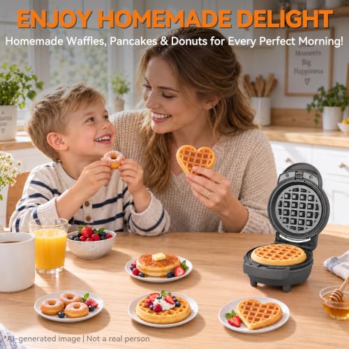 4 in 1 Mini Waffle Maker with Removable Plates (Graphite)