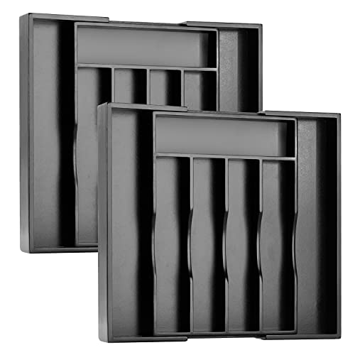 Kitchen Silverware Drawer Organizer and Storage Kitchen Gadgets Best Sellers 2025 First Apartment Essentials New Home Must Haves Things Stuff Accessories House Warming Housewarming Hostess Host Gifts (Black / 7 Slots Expandable-2PC)
