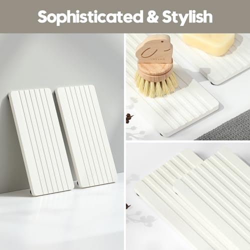 2PCS Diatomite Quick Stone Drying Tray Mat for Bathroom & Kitchen Counter (Ivory / 8"x 3.8")