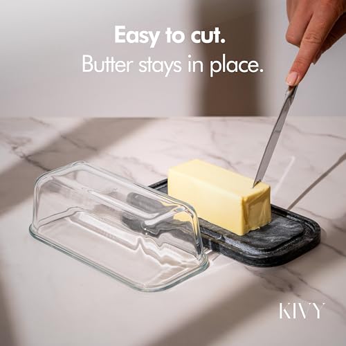 Butter Dish Black Marble with airtight glass lid (Black Marble)