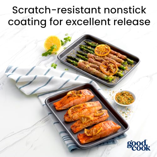 Set of 2 Nonstick Steel 9" x 6" Toaster Oven Mini Baking Sheets with Racks (9" x 6" (2- Piece Set) w/ Rack)