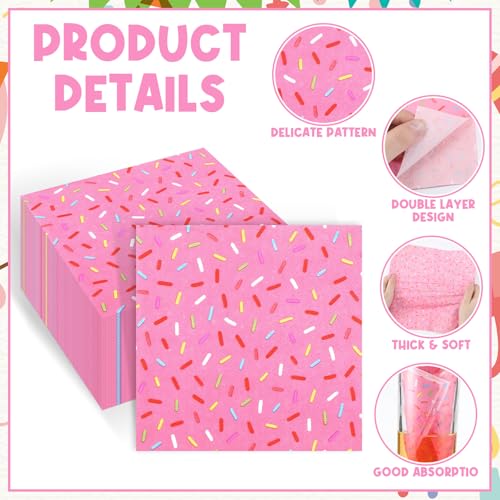 100 Pcs Sprinkles Donut Napkins Birthday Party (Pink / Donut)