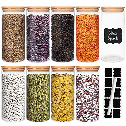 8 Pack 30 oz Glass Jars with Airtight Bamboo Lids for Kitchen (30 oz/890ml (8 pcs))