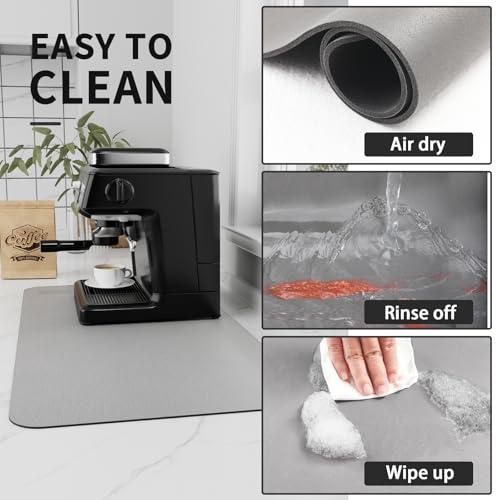 Coffee Mat Absorbent Hide Stain Rubber Backed Dish Drying Mat for Kitchen Counter (Gray / 17" x 31.5")
