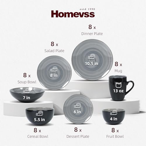 HomeVss Stoneware Sonoma Dinnerware Set (56pc Set / Gray)