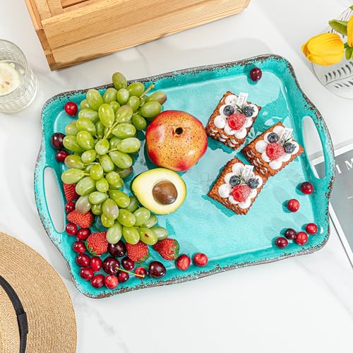 Large Farmhouse Melamine Serving Platters (Teal)
