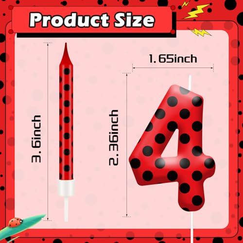 13PCS Ladybug Theme Birthday Candles Set (Red+Black / 4)