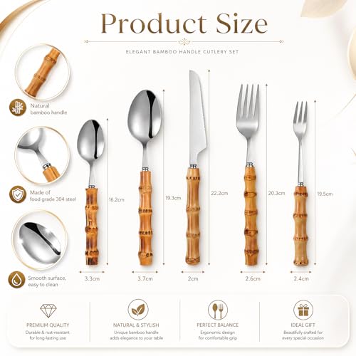 40 Pcs Bamboo Silverware Set 18 (Silver)