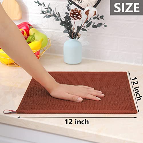 100% Cotton Waffle Weave Kitchen Dish Cloths 6 (Rust / 12 X 12 - 6 Pack)