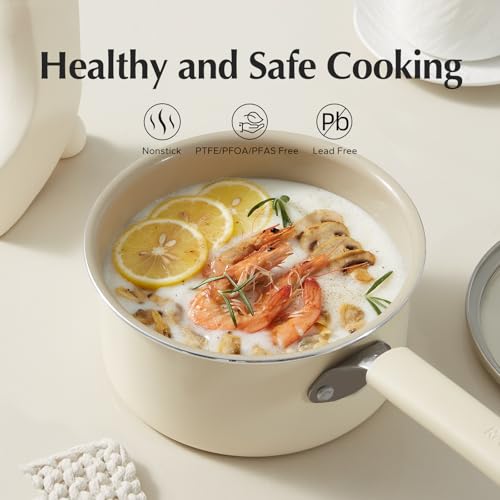 Ceramic Sauce pan with Lid (2.5 Quarts / Cream)