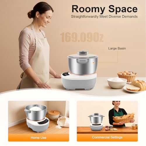 Electric Dough Maker with Ferment Function (4.5Qt, 200W, Silver)