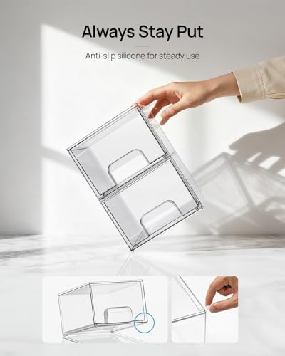 6 Pack Small Clear Stackable Storage Drawers for Desk (Small-6pack-Clear)