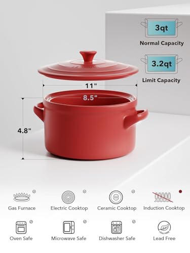3 QT Ceramic Bread Baker with Lid for Sourdough (Chili Red)