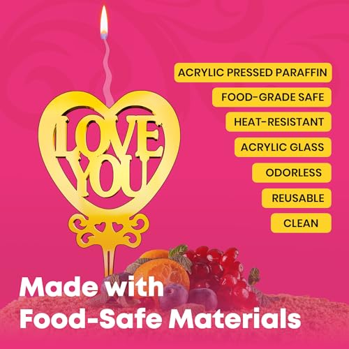 Love You Reusable Gold Romantic Cake Candle (Love You)