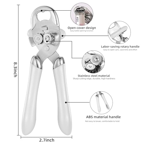 Multi function Manual Can Opener Bottle Opener (Double Handle / White)