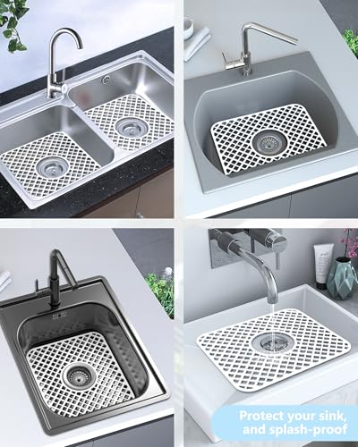 2 Pack Silicone Sink Mat Protector for Kitchen Sink (White)