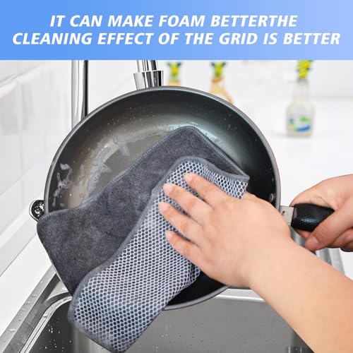 Kitchen Dish Washcloths Microfiber Gray with Poly Scour Scrub Side (Gray / 10inchx10inch)