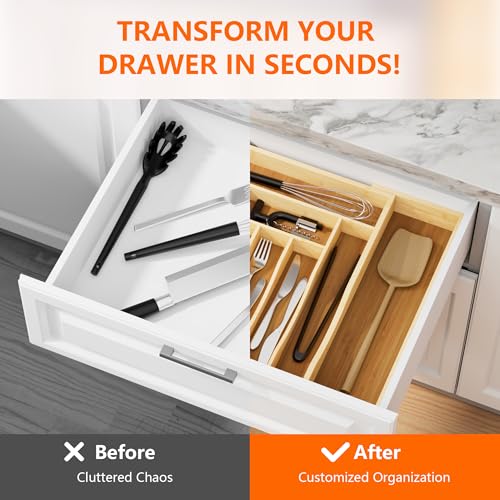 Expandable Bamboo Drawer Organizer Cutlery 7 (7-9 Slots)