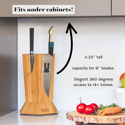 Black) ROTATING magnetic knife block - capacity for 12+ knives -handmade in Washington (Black)
