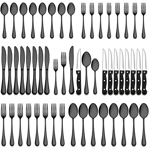 48 Piece Black Flatware Set with Steak Knives (48 Piece / Black)