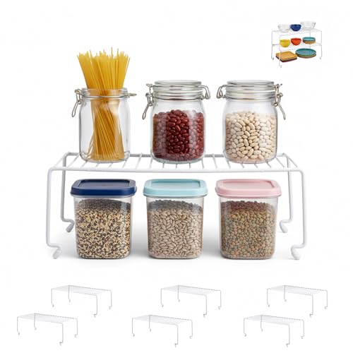 6-Pack Large (15.7x8.54inch) Multi-Level Organizer Rack, Kitchen Shelves for Spice Organization for Cabinet, Pantry Organizers and Storage, Wire Extra Shelf, Desk Organizer, Stackable, White (6-Pack / Large Stackable)