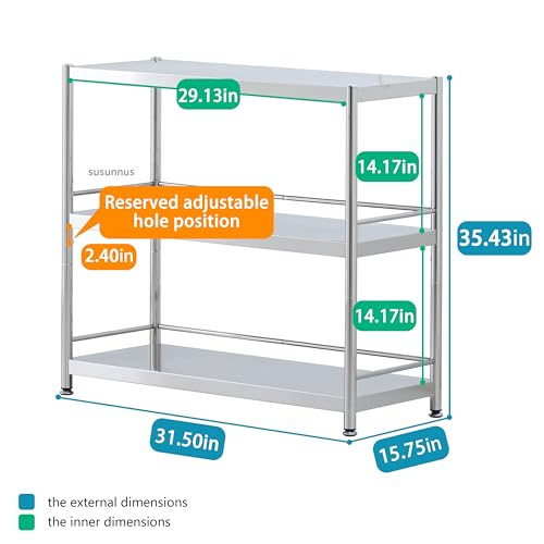 Stainless Shelving with Guardrails (31.5*15.8in-3T(Guardrails))