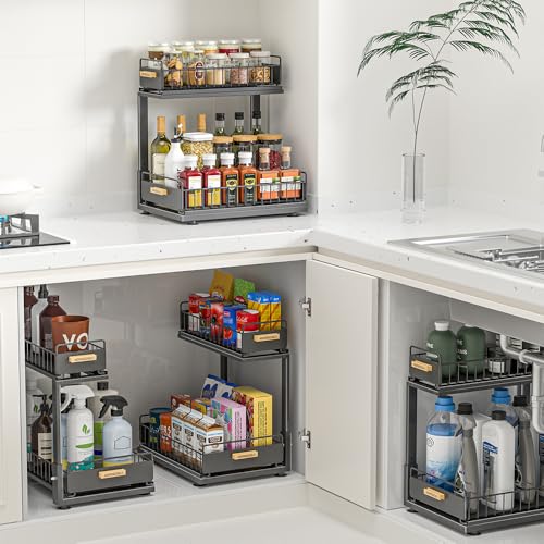 Under Sink Organizer Kitchen (Double Layer / Black-1 Pack)