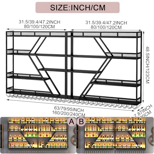 63in Large Wall Mounted Wine Rack (4 Tiers Black / 63 * 7.87 * 48.5INCH)