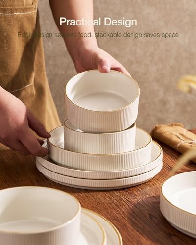 Stoneware Dinnerware Set with Mugs (White)