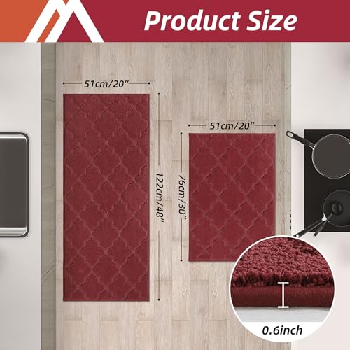 Soft Kitchen Rugs Set of 2 Non Slip 20"x30"+20"x48" (Red / 20"x30"+20"x48")