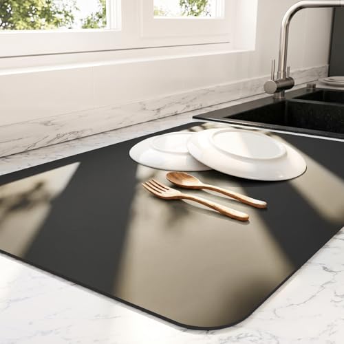 Dish Drying Mat for Kitchen Counter (Black / 16" x 20")